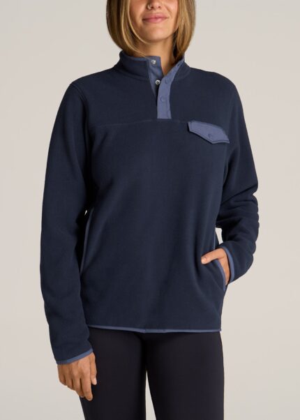 Polar Fleece 3-Snap Pullover Sweater for Tall Women in Regal Blue