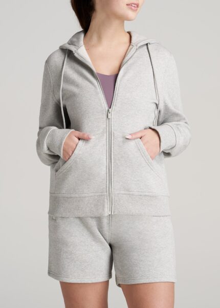 Wearever Fleece Full-Zip Women's Tall Hoodie in Grey Mix