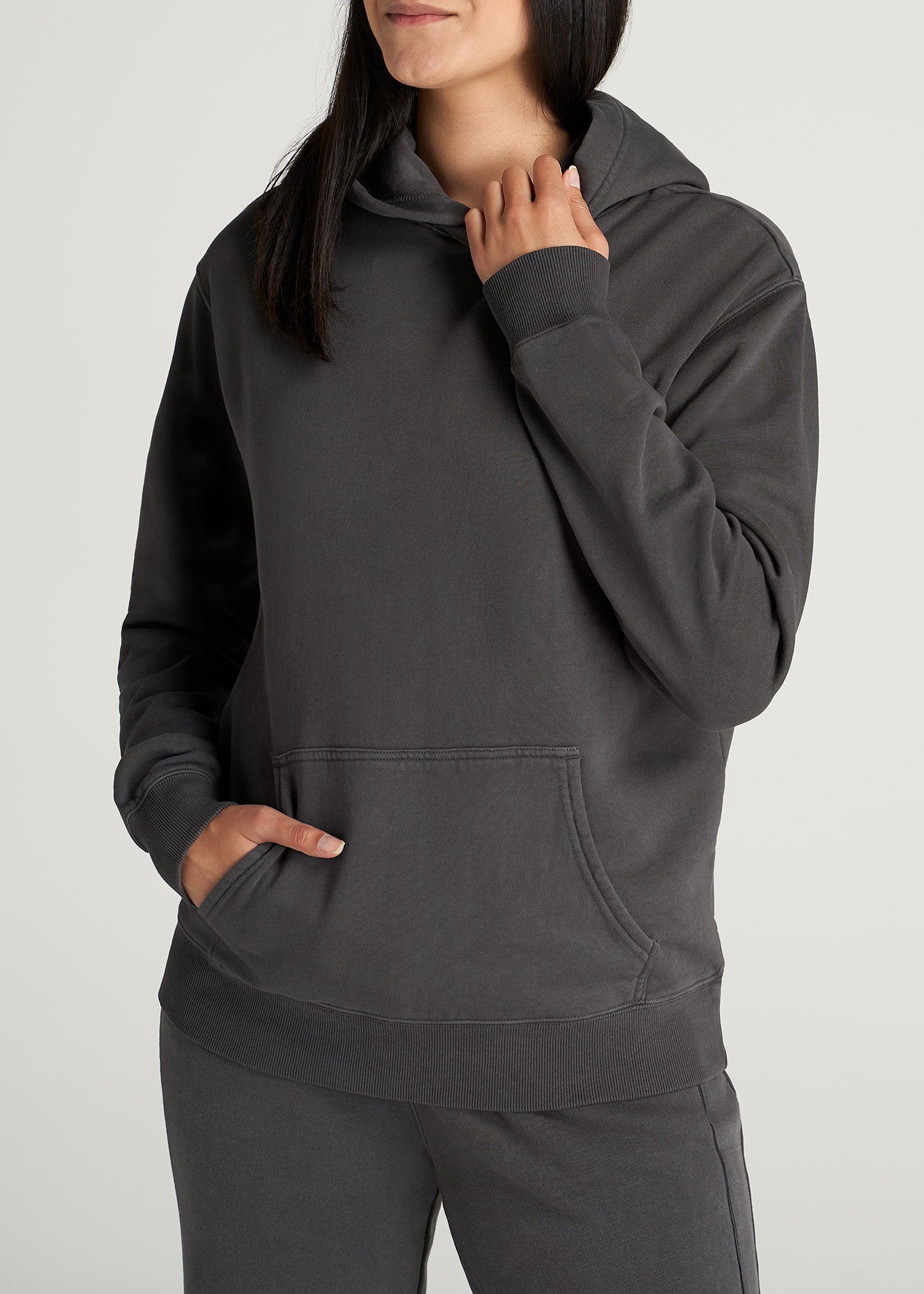 Wearever Fleece Garment-Dyed Pullover Hoodie for Tall Women in Charcoal