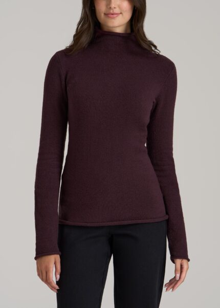 Women's Tall Rolled Mock Neck Sweater in Deep Purple